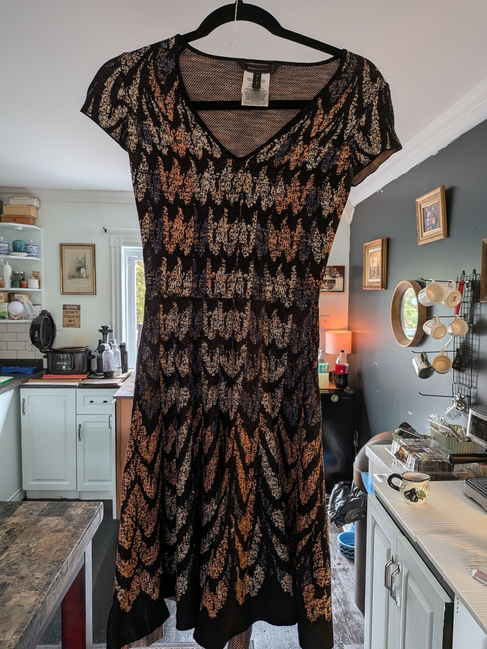 BCBG MaxAzria Silk/ Cotton Patterned Cinch Waist Dress Small